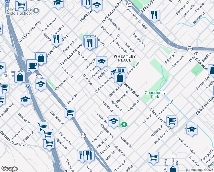 map of restaurants, bars, coffee shops, grocery stores, and more near 3719 Ruskin Street in Dallas