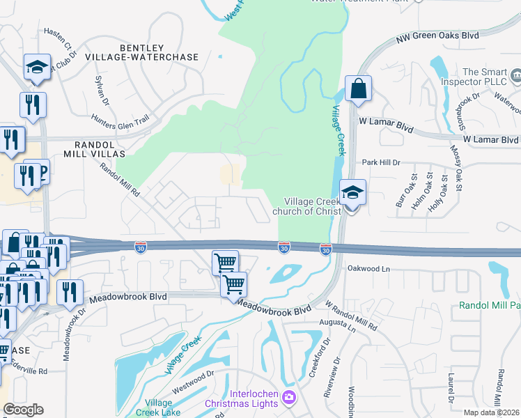 map of restaurants, bars, coffee shops, grocery stores, and more near 9144 Cottonwood Village Drive in Fort Worth