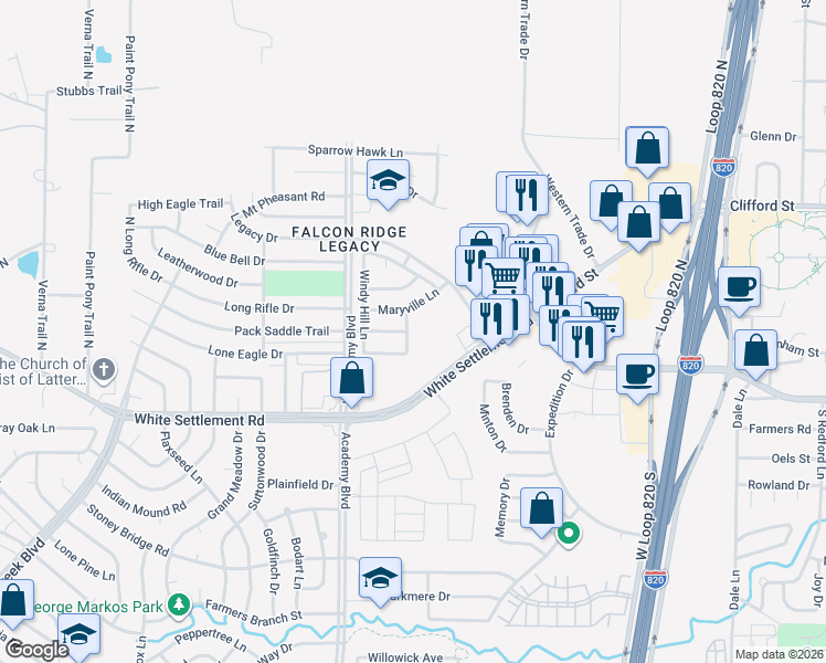 map of restaurants, bars, coffee shops, grocery stores, and more near 308 Pepperwood Tr in Fort Worth