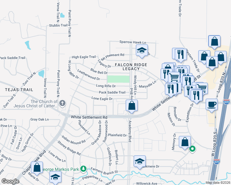 map of restaurants, bars, coffee shops, grocery stores, and more near 9940 Lone Eagle Drive in Fort Worth