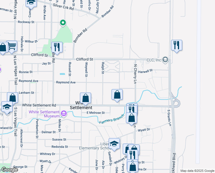 map of restaurants, bars, coffee shops, grocery stores, and more near 120 Ralph Street in Fort Worth
