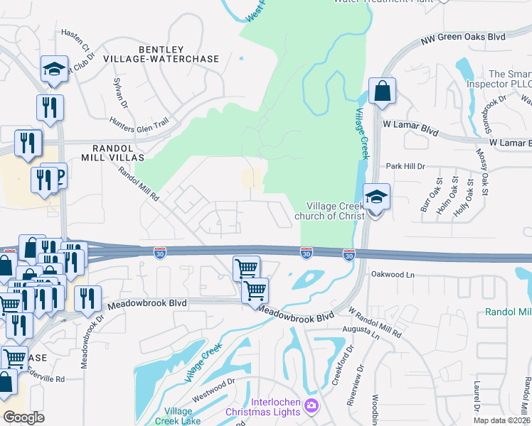 map of restaurants, bars, coffee shops, grocery stores, and more near 9020 Cottonwood Village Drive in Fort Worth