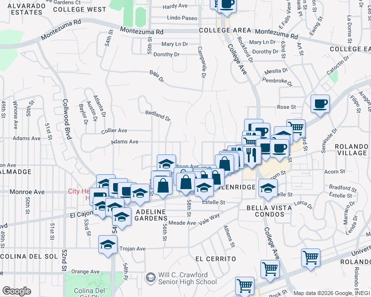 map of restaurants, bars, coffee shops, grocery stores, and more near in San Diego