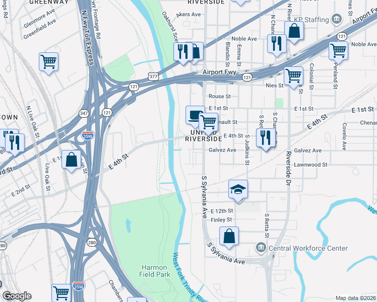 map of restaurants, bars, coffee shops, grocery stores, and more near 400 Vista Buena Trail in Fort Worth
