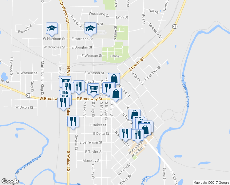 map of restaurants, bars, coffee shops, grocery stores, and more near 700 Walnut Street in Jefferson