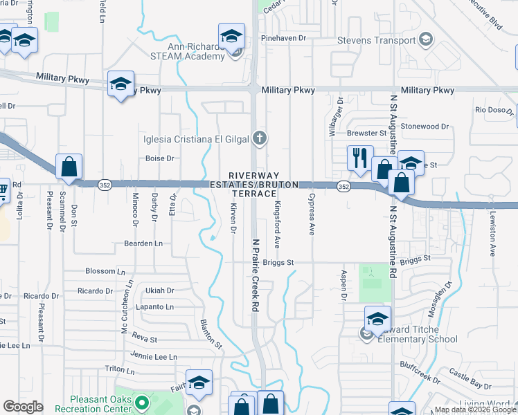 map of restaurants, bars, coffee shops, grocery stores, and more near 2903 Kingsford Avenue in Dallas