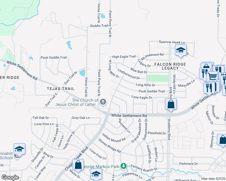 map of restaurants, bars, coffee shops, grocery stores, and more near 236 North Bugle Drive in Fort Worth