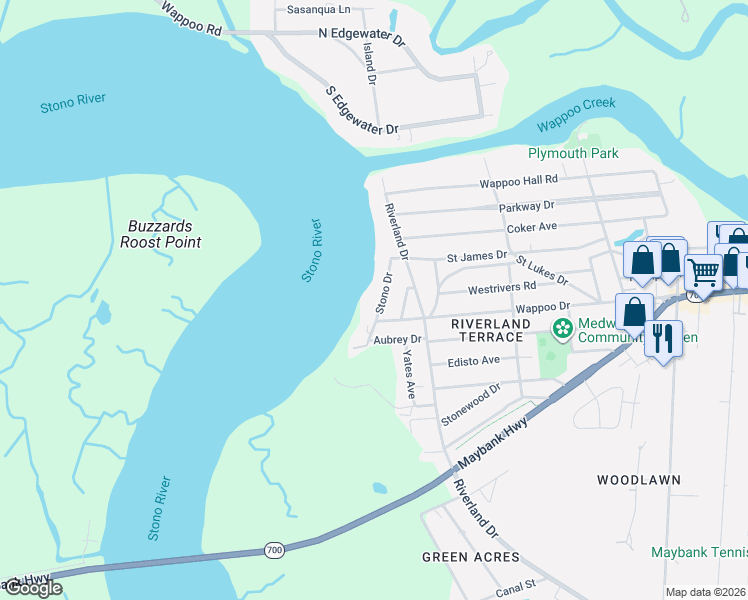 map of restaurants, bars, coffee shops, grocery stores, and more near 204 Stono Drive in Charleston