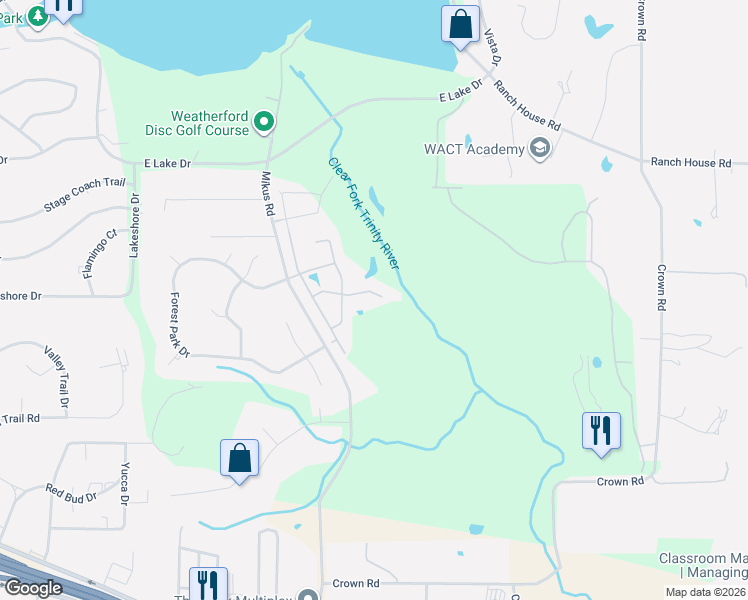 map of restaurants, bars, coffee shops, grocery stores, and more near 1010 Burkburnett Drive in Weatherford