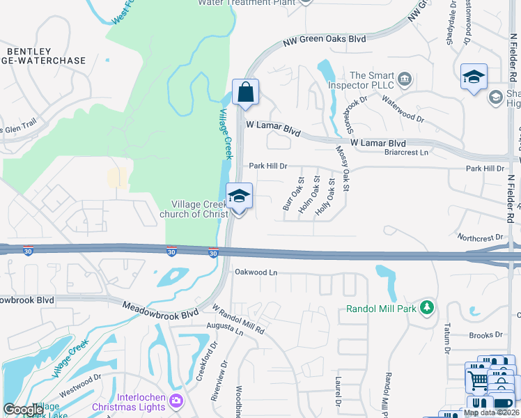 map of restaurants, bars, coffee shops, grocery stores, and more near 1816 Old Oak Drive in Arlington