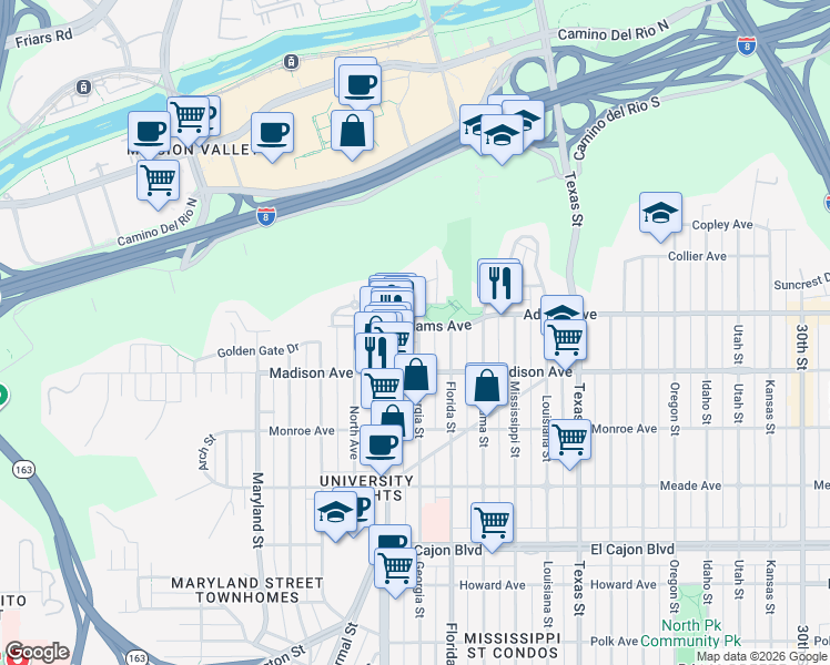 map of restaurants, bars, coffee shops, grocery stores, and more near 1823 Carmelina Drive in San Diego
