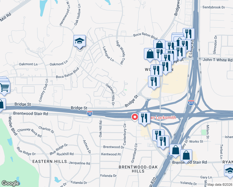 map of restaurants, bars, coffee shops, grocery stores, and more near 6101 Farnswood Lane in Fort Worth