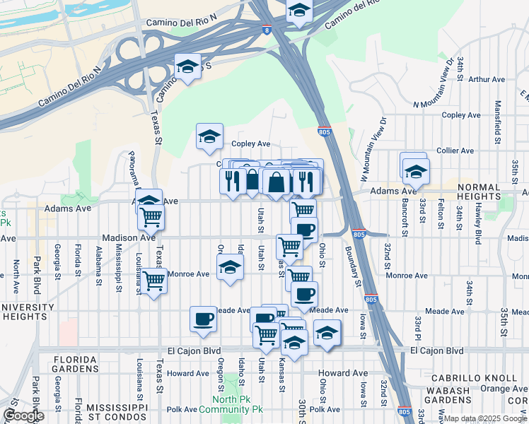 map of restaurants, bars, coffee shops, grocery stores, and more near in San Diego