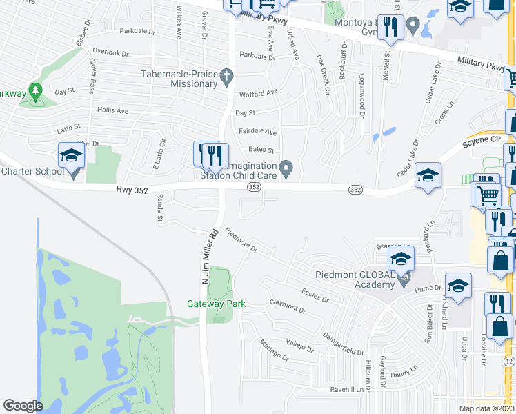 map of restaurants, bars, coffee shops, grocery stores, and more near 2945 Victorian Forest Drive in Dallas