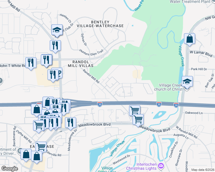map of restaurants, bars, coffee shops, grocery stores, and more near 8821 Hornaday Circle South in Fort Worth