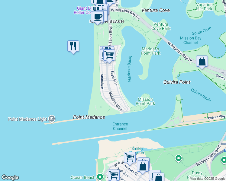 map of restaurants, bars, coffee shops, grocery stores, and more near in San Diego