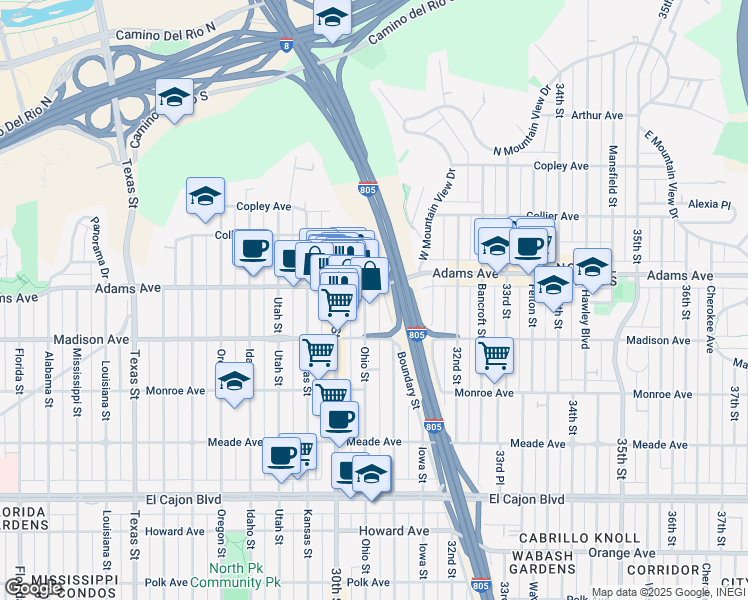 map of restaurants, bars, coffee shops, grocery stores, and more near in San Diego