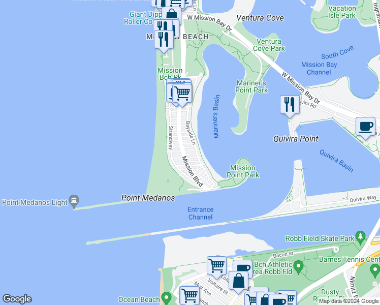 map of restaurants, bars, coffee shops, grocery stores, and more near in San Diego