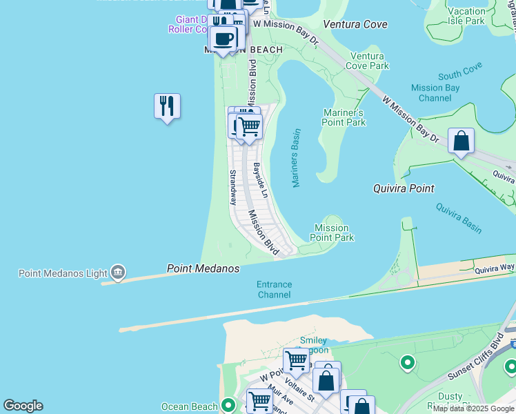 map of restaurants, bars, coffee shops, grocery stores, and more near in San Diego