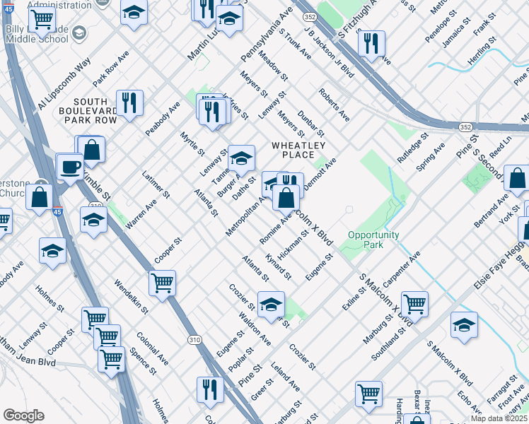 map of restaurants, bars, coffee shops, grocery stores, and more near in Dallas