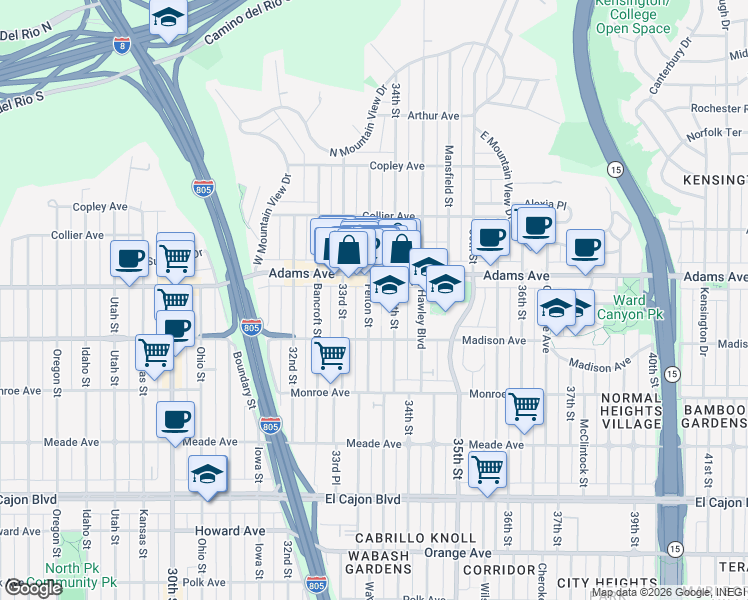 map of restaurants, bars, coffee shops, grocery stores, and more near in San Diego