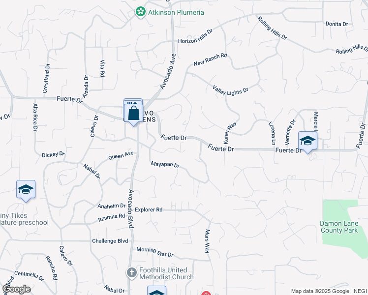 map of restaurants, bars, coffee shops, grocery stores, and more near 11078 Puebla Drive in La Mesa