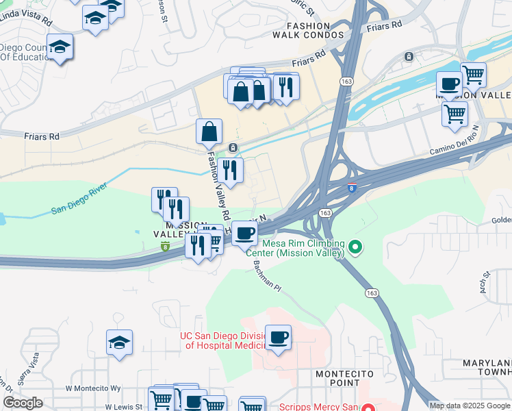 map of restaurants, bars, coffee shops, grocery stores, and more near 201 Del Sol Drive in San Diego