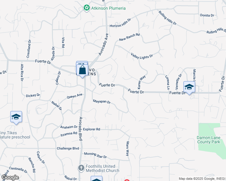 map of restaurants, bars, coffee shops, grocery stores, and more near 11078 Puebla Drive in La Mesa
