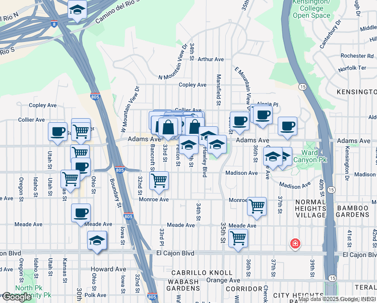 map of restaurants, bars, coffee shops, grocery stores, and more near in San Diego