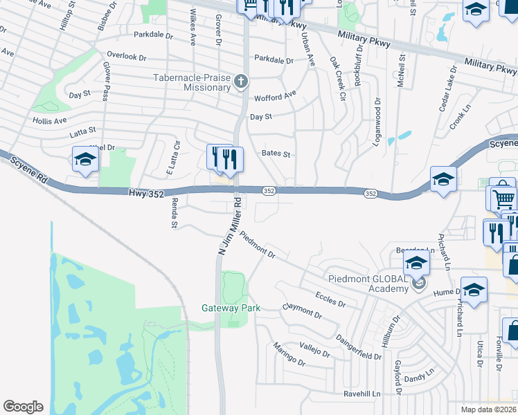 map of restaurants, bars, coffee shops, grocery stores, and more near 7015 London Fog Drive in Dallas