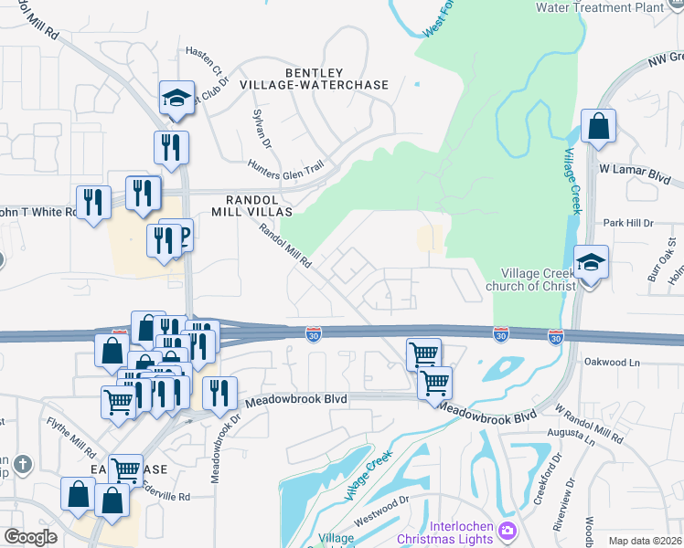 map of restaurants, bars, coffee shops, grocery stores, and more near 8821 Hornaday Circle South in Fort Worth