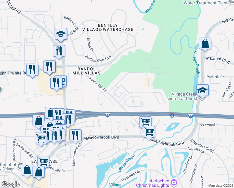 map of restaurants, bars, coffee shops, grocery stores, and more near 8821 Hornaday Circle South in Fort Worth