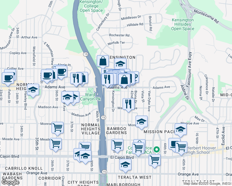 map of restaurants, bars, coffee shops, grocery stores, and more near in San Diego