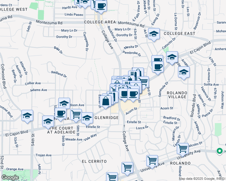 map of restaurants, bars, coffee shops, grocery stores, and more near 4713 Soria Drive in San Diego