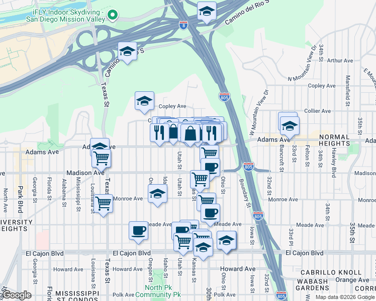 map of restaurants, bars, coffee shops, grocery stores, and more near in San Diego