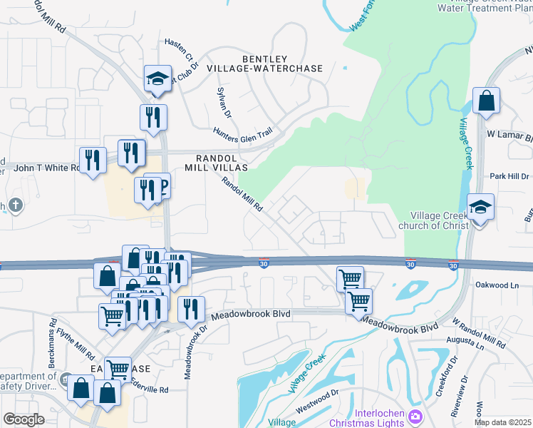 map of restaurants, bars, coffee shops, grocery stores, and more near 8811 Creek Run Road in Fort Worth