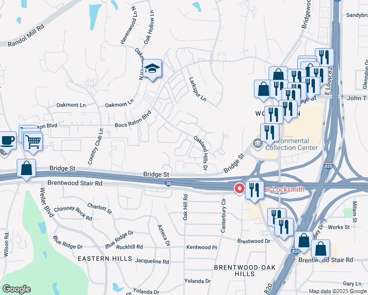 map of restaurants, bars, coffee shops, grocery stores, and more near 1004 Havenoaks Drive in Fort Worth