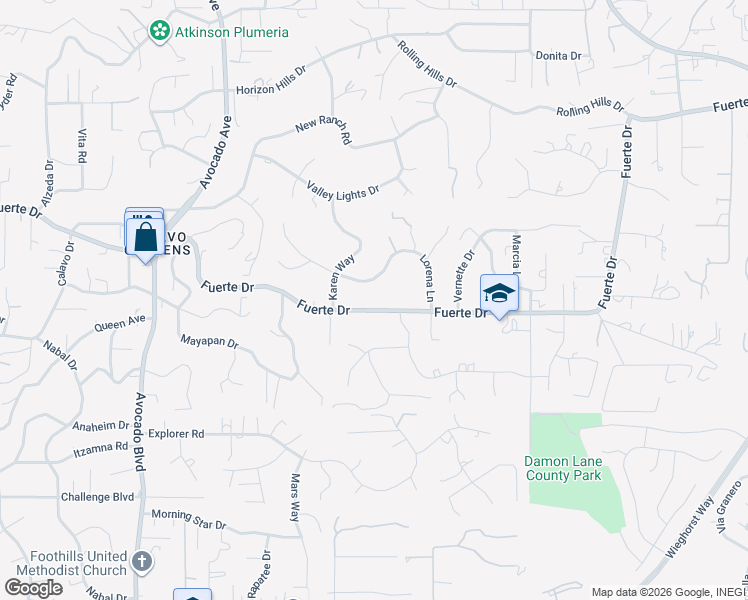 map of restaurants, bars, coffee shops, grocery stores, and more near 11356 Fuerte Drive in El Cajon