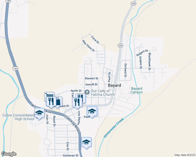 map of restaurants, bars, coffee shops, grocery stores, and more near 407 North Foy Street in Bayard