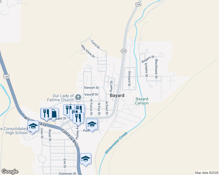 map of restaurants, bars, coffee shops, grocery stores, and more near 321 Diamond Street in Bayard