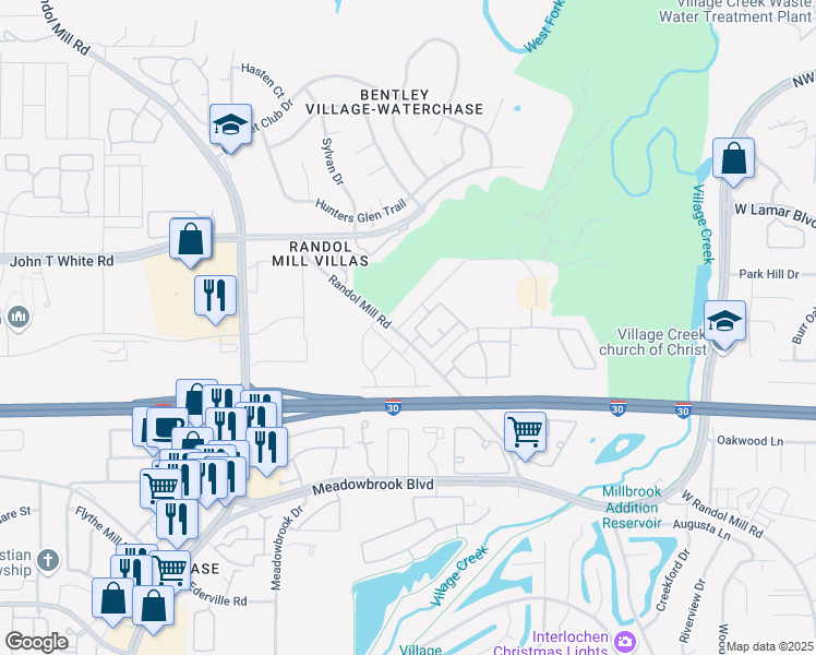 map of restaurants, bars, coffee shops, grocery stores, and more near 8805 Hornaday Circle North in Fort Worth