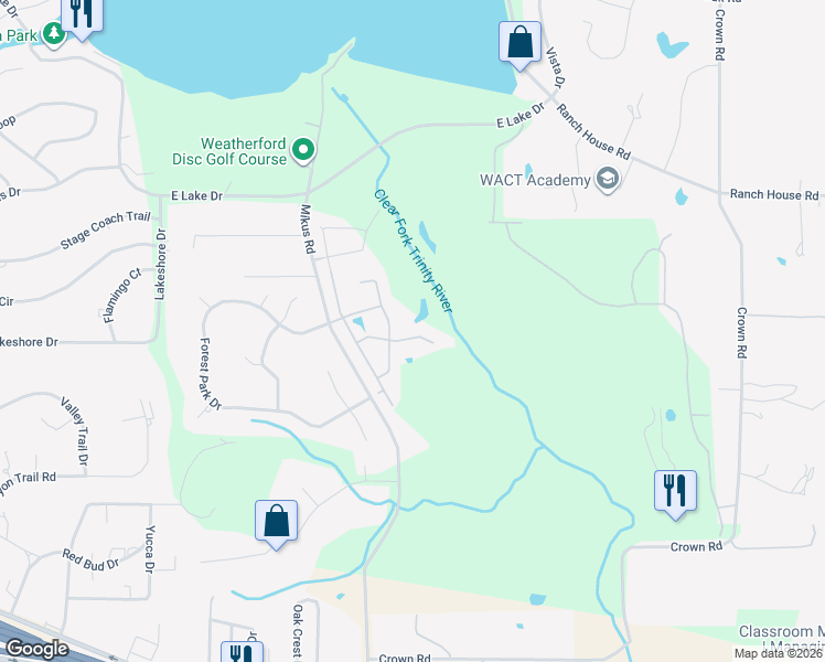 map of restaurants, bars, coffee shops, grocery stores, and more near 1117 Reata Dr in Weatherford
