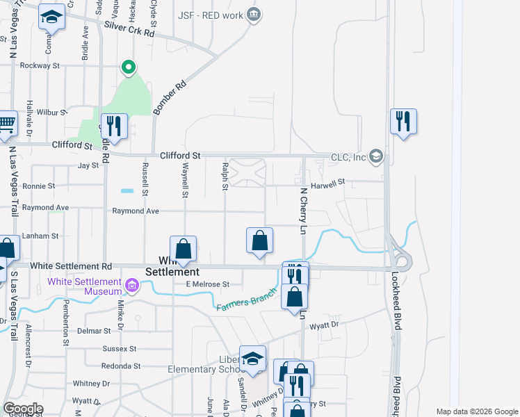 map of restaurants, bars, coffee shops, grocery stores, and more near 301 North Roe Street in Fort Worth