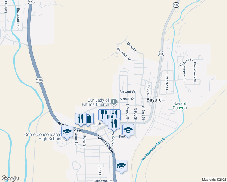 map of restaurants, bars, coffee shops, grocery stores, and more near 508 Stewart Street in Bayard