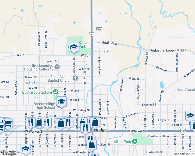 map of restaurants, bars, coffee shops, grocery stores, and more near 700 North Baylor Avenue in Breckenridge