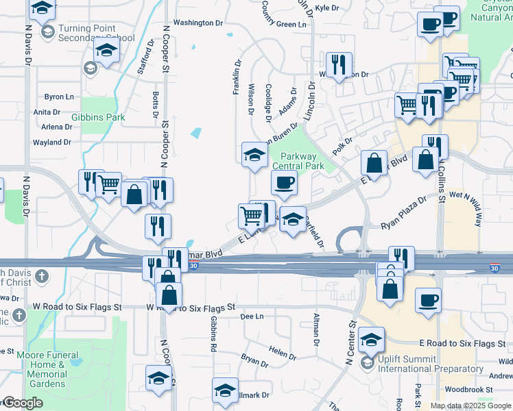 map of restaurants, bars, coffee shops, grocery stores, and more near 1817 Van Buren Drive in Arlington