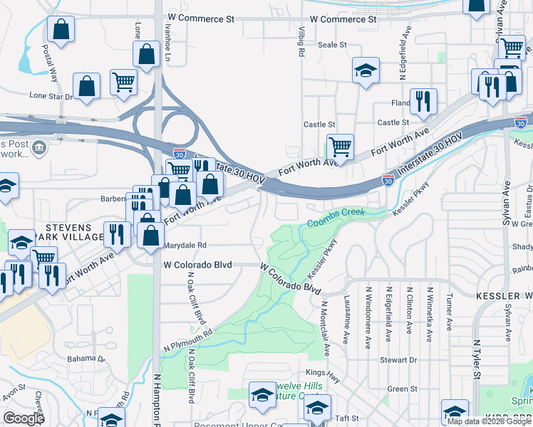 map of restaurants, bars, coffee shops, grocery stores, and more near 1330 Winding Brook Lane in Dallas
