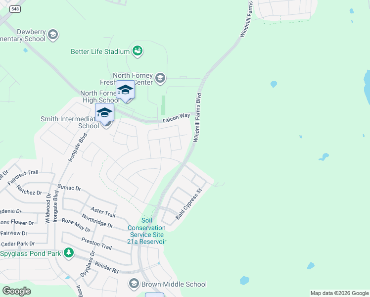 map of restaurants, bars, coffee shops, grocery stores, and more near 3010 Zapta Road in Forney