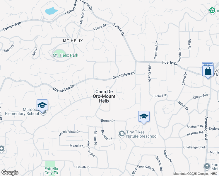 map of restaurants, bars, coffee shops, grocery stores, and more near 4652 Resmar Road in La Mesa
