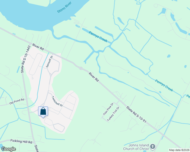 map of restaurants, bars, coffee shops, grocery stores, and more near 1273 River Road in Johns Island